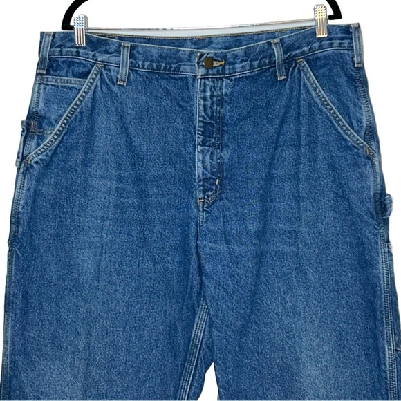 Carhartt Washed-Denim Work Dungaree/Flannel-Lined Jeans, Size 38 X 34. - Picture 5 of 13